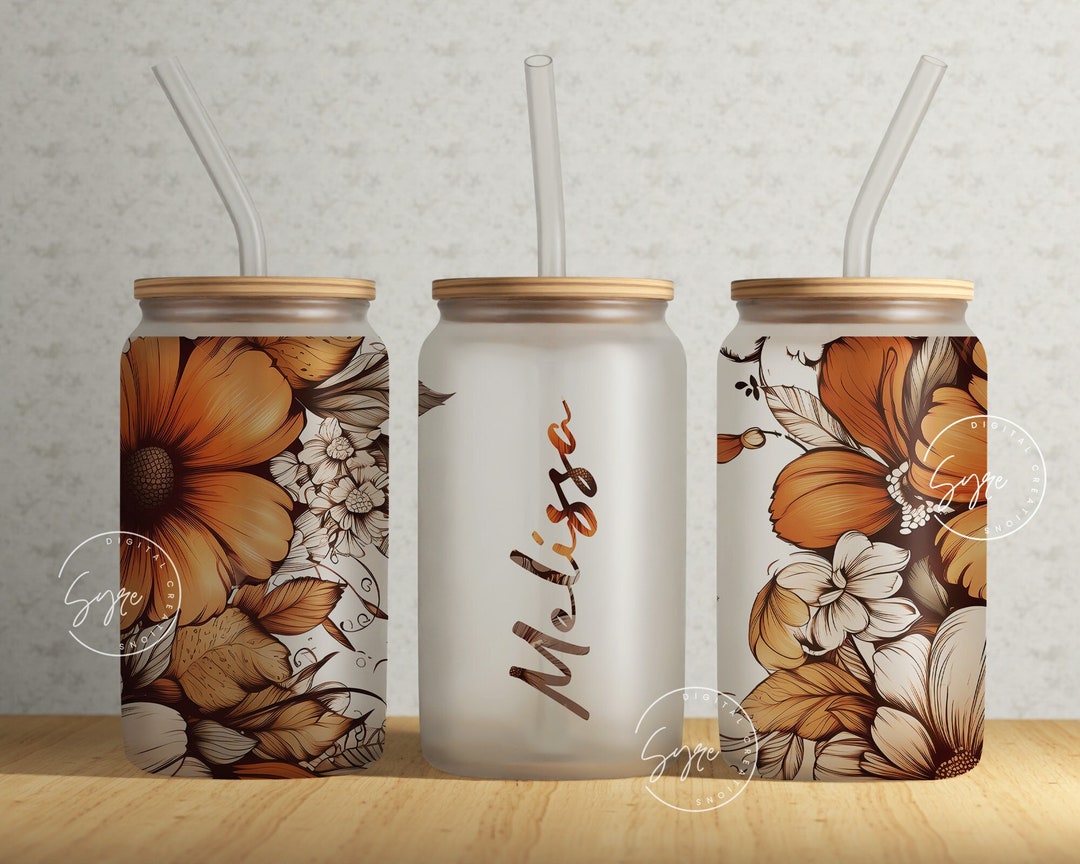 Floral 16 Oz Libbey Glass Can Tumbler Sublimation Design, Add Your Own ...