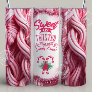 Christmas Tumbler Wrap, Candy Cane Tumbler, Sweet But Twisted PNG, Gift for Christmas Holiday, Skinny Tumbler Sublimation wrap 20 oz PNG