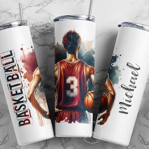 Basketball 20 oz Skinny Tumbler png, Basketball Tumbler Wrap png, Sports Designs, Add Your Own Name, Watercolor Design, Digital Download