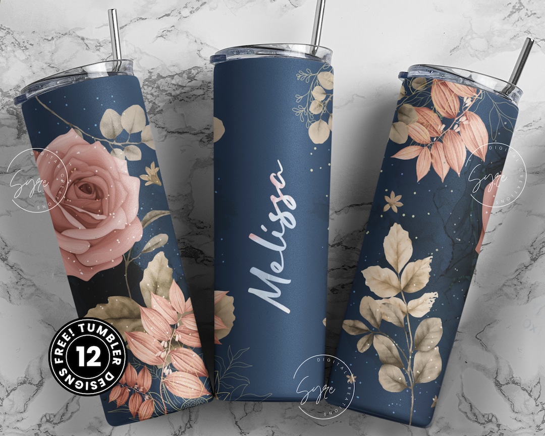Floral Tumbler, Add Your Own Name Tumbler, Skinny Tumbler 20 Oz Design ...