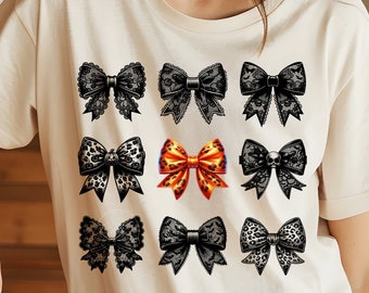 Halloween Bows PNG, Black Bow Png, Halloween Gothic Coquette Bow PNG, Retro Halloween Png, Black Coquette Bow Png, Black Lace Bows, Digital