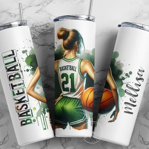 Basketball 20 oz Skinny Tumbler png, Basketball Tumbler Wrap png, Sports Designs, Add Your Own Name, Watercolor Design, Digital Download
