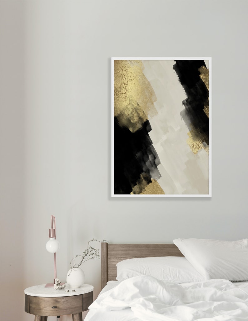 Black Beige & Gold Brush Stroke Wall Art Set of 3 Prints - Etsy