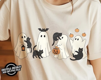 Vintage Halloween Ghost with Black Cats Graphic Ghost Cat Png Halloween Ghost Png Spooky Season Cat Halloween Cats Shirt Png Digital File