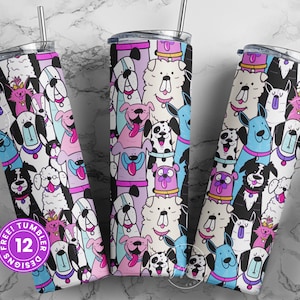 Dogs Pattern 20 oz Skinny Tumbler Design, Cute Puppies Tumbler Wrap, Puppies Sublimation Wrap png, Dog Lover Gift, Skinny Travel Tumbler