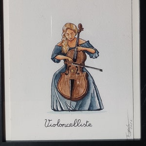De Cello-Aquarel-Illustratie orkestmusici-Aquarel print-Limited edition