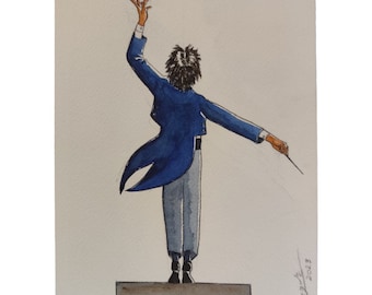 The conductor-Watercolor-Illustration musicians of the orchestra-Watercolor print-Limited edition