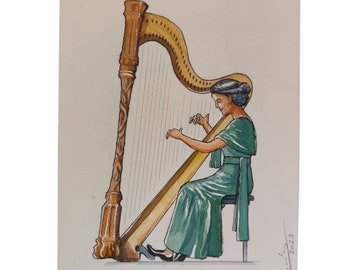 The harp-Watercolor-Illustration musicians of the orchestra-Watercolor print-Limited edition