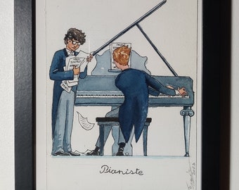 The piano-Watercolor-Illustration orchestra musicians-Watercolor print-Limited edition