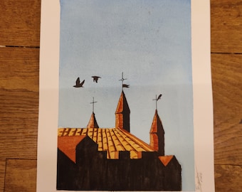 Plakat Kościół w Dalbade w Tuluzie-akwarela-akwarela druk-edycja limitowana