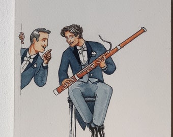 Fagot-akwarela-ilustracja muzyków orkiestry-druk akwarelowy-edycja limitowana