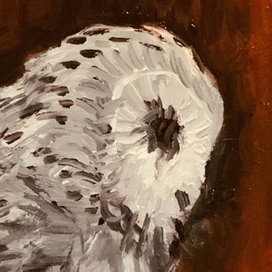 Quirky Side Profile White Owl Original Oil Painting, Warm Brown Red Background, Bird Artwork, Night Owl Art, Paint Study, Bird Decor,