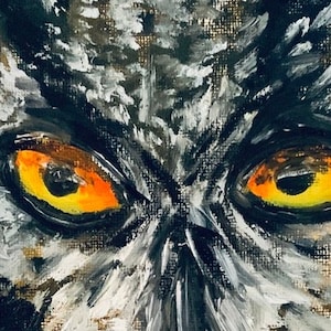 Original Oil Painting: Goofy Owl Portrait, Woodland Animal Art (8x10)