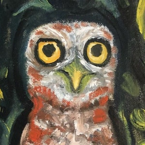 Funny Owl Oil Painting: Forest Animal Art, Whimsical Goth Design (8x10&quot; Canvas)