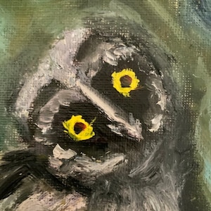 Woodland Animal Painting, Owl Portrait Impressionist Original Oil Artwork, Small Art, Mini Arts, Forest Design, Trees, Green, Leaves, Cute