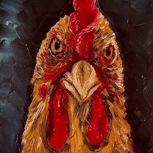 Red Hen Chicken Portrait, Original Oil Painting, Pet Artwork, Farm Animal Art, Animal Wall Art, Impressionist Style Painting, Chicken Lovers