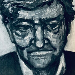 Alter Mann Schwarzweiß Porträt, Original Ölgemälde, Figuratives Kunstwerk, Figur Kunst, Porträt, kleine Wanddekoration, Monochrom