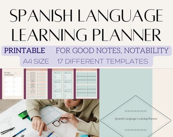 Spanish Language Learning Planner, Notebook Workbook Study Journal, Printable, Digital Goodnotes Samsung notes, Learn Spanish