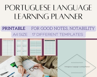Portuguese Language Learning Planner, Notebook Workbook Study Journal, Printable, Digital Goodnotes Samsung notes, Learn Portuguese