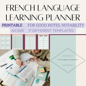French Language Learning Planner, Notebook Workbook Study Journal, Printable, Digital Goodnotes Samsung notes, Learn French