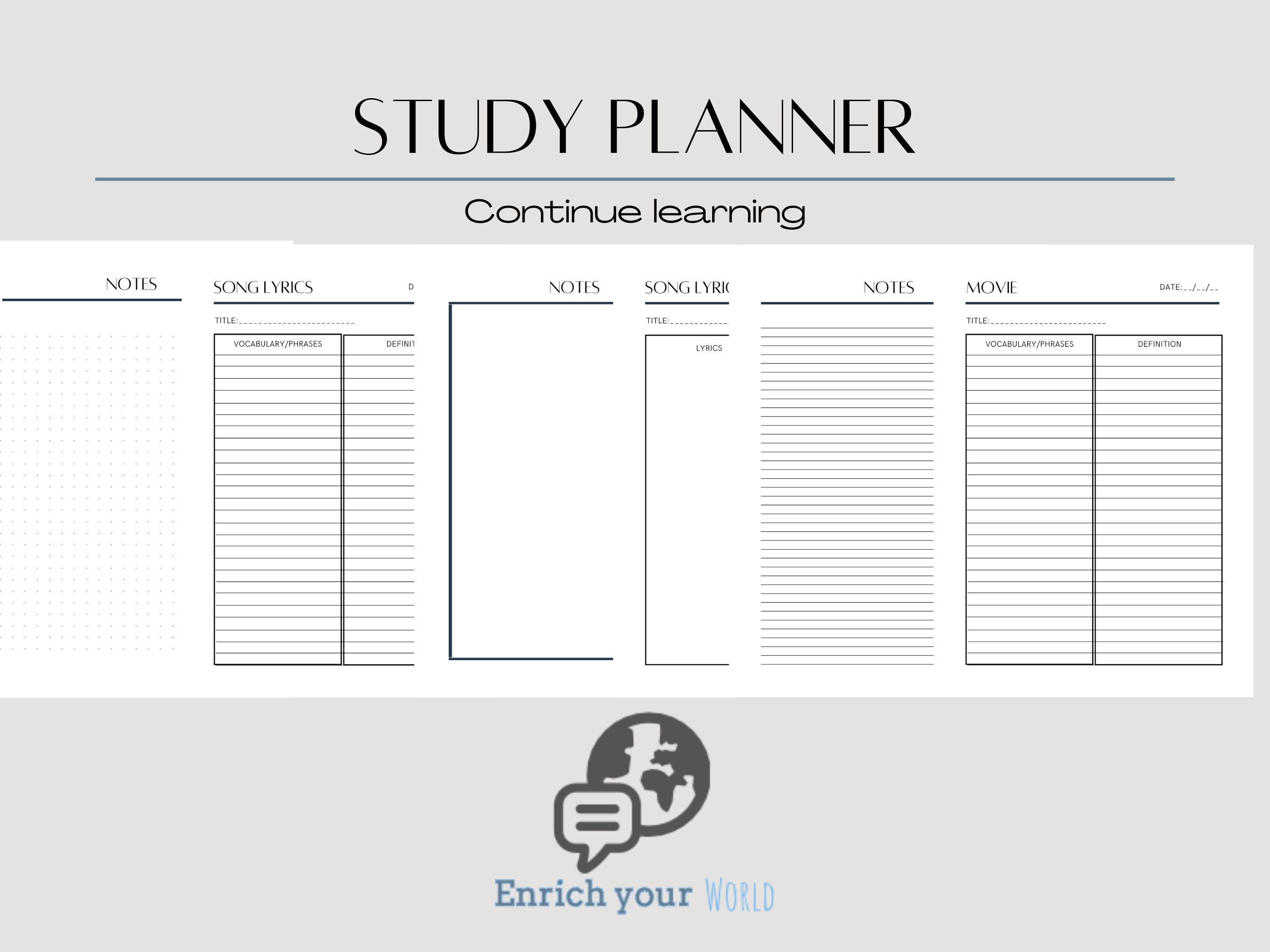 Language Learning Planner, Notebook Workbook Study Journal, Printable ...