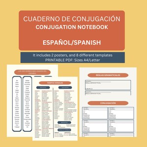 Spanish Conjugation Templates, Table Printable  PDF Notebook, Digital Download, Language Learning, Teaching