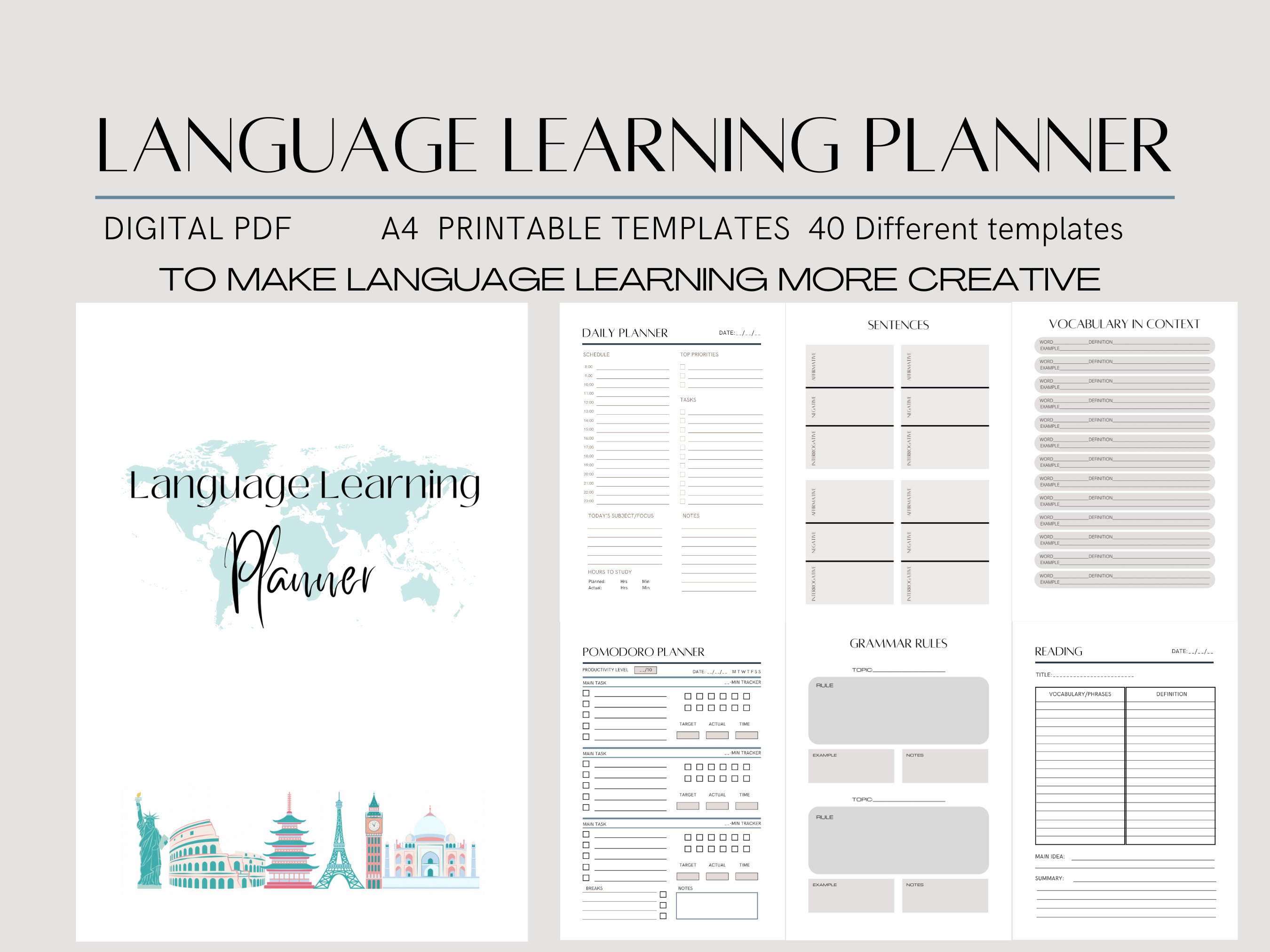 Language Learning Planner, Notebook Workbook Study Journal, Printable ...