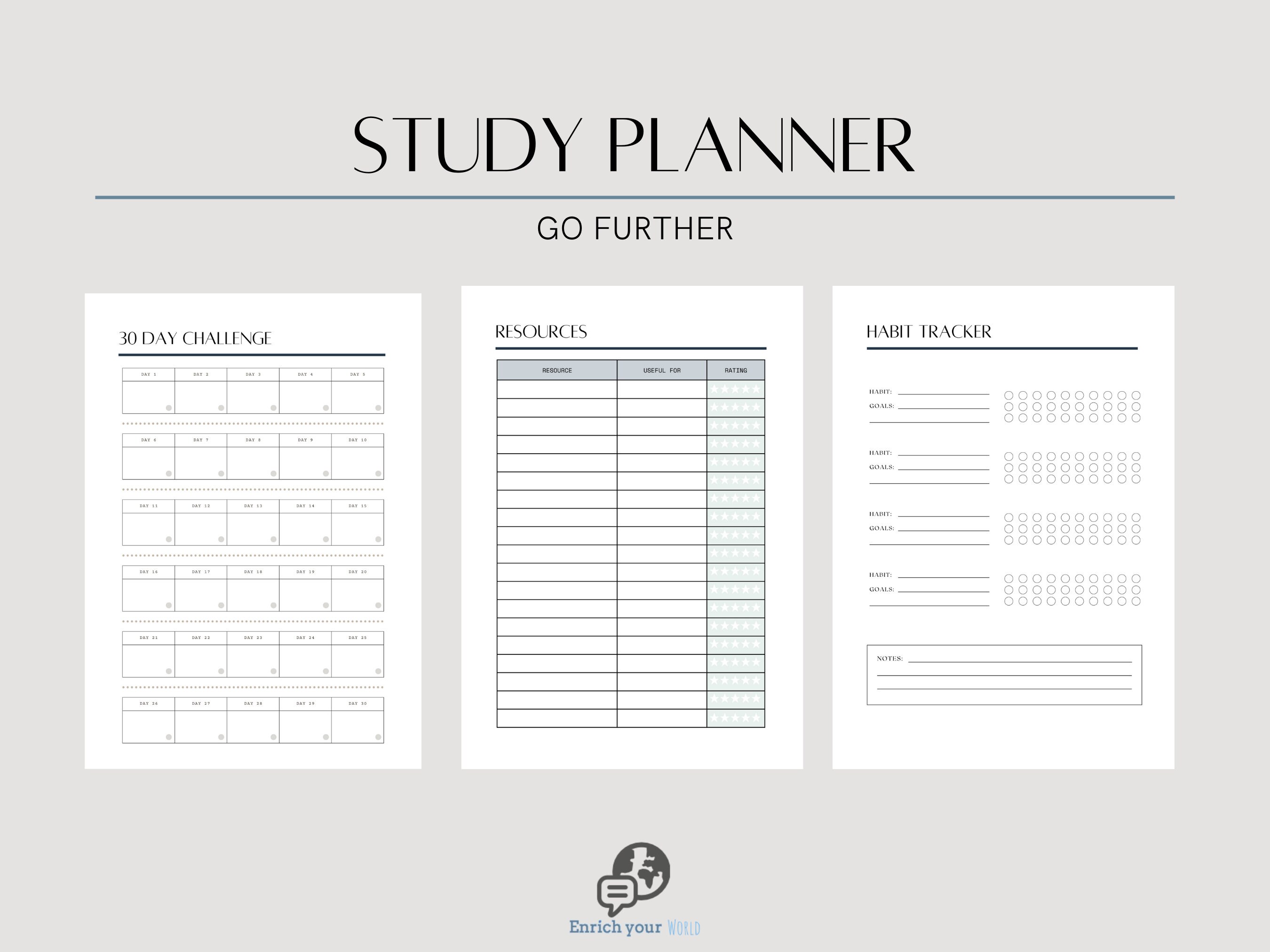 Study Planner, Language Learning Planner, Notebook Workbook Study ...