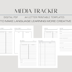 Language Learning Planner Media Tracker, Vocabulary, Templates, Reading, Writing, Songs