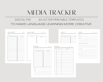 Language Learning Planner Media Tracker, Vocabulary, Templates, Reading, Writing, Songs