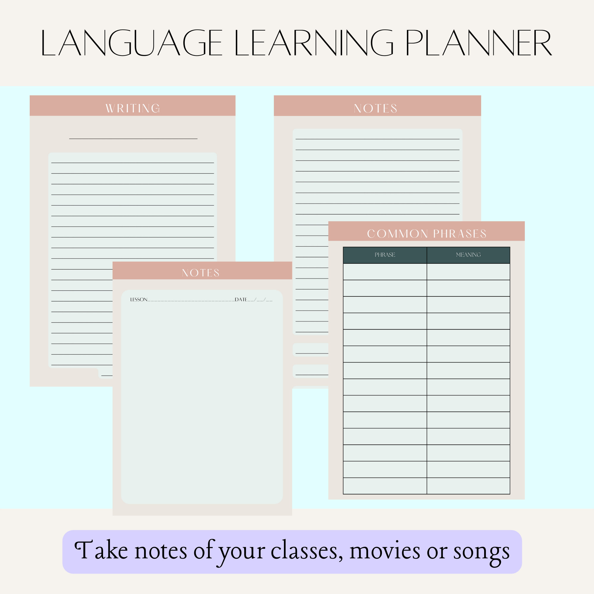 Language Learning Planner, Notebook Workbook Study Journal, Printable ...