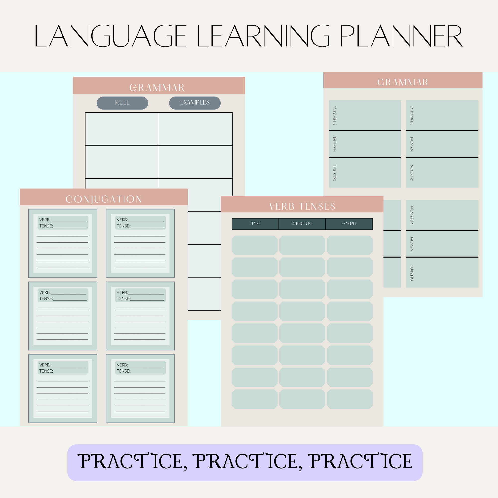 Language Learning Planner, Notebook Workbook Study Journal, Printable ...