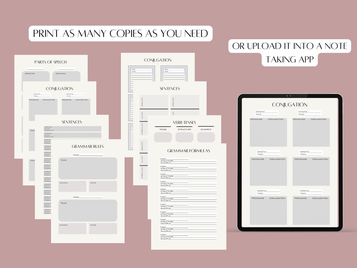 Grammar Language Learning Notebook Set, Worksheets, Printable, Digital ...