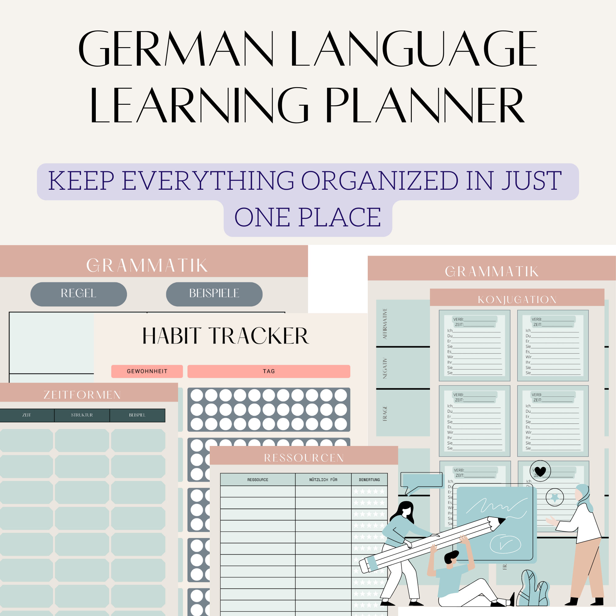 German Language Learning Planner, Notebook Workbook Study Journal ...