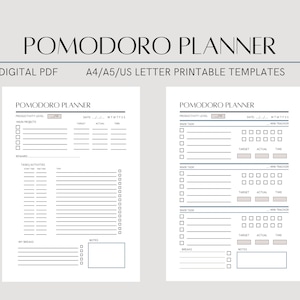 Pomodoro Planner stampabile, sessione di studio, pianificatore di produttività, tracker Pomodoro, pianificatore di studio, digitale, tracker giornaliero di Pomodoro