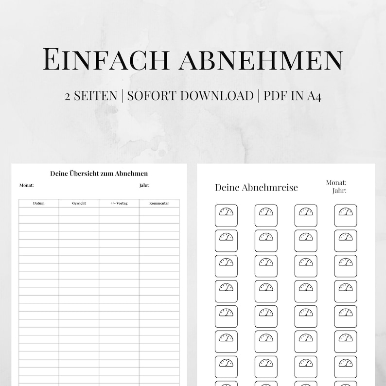 Einfach abnehmen: DIN A4 Gewichtstracker zum Ausdrucken Verfolge deine