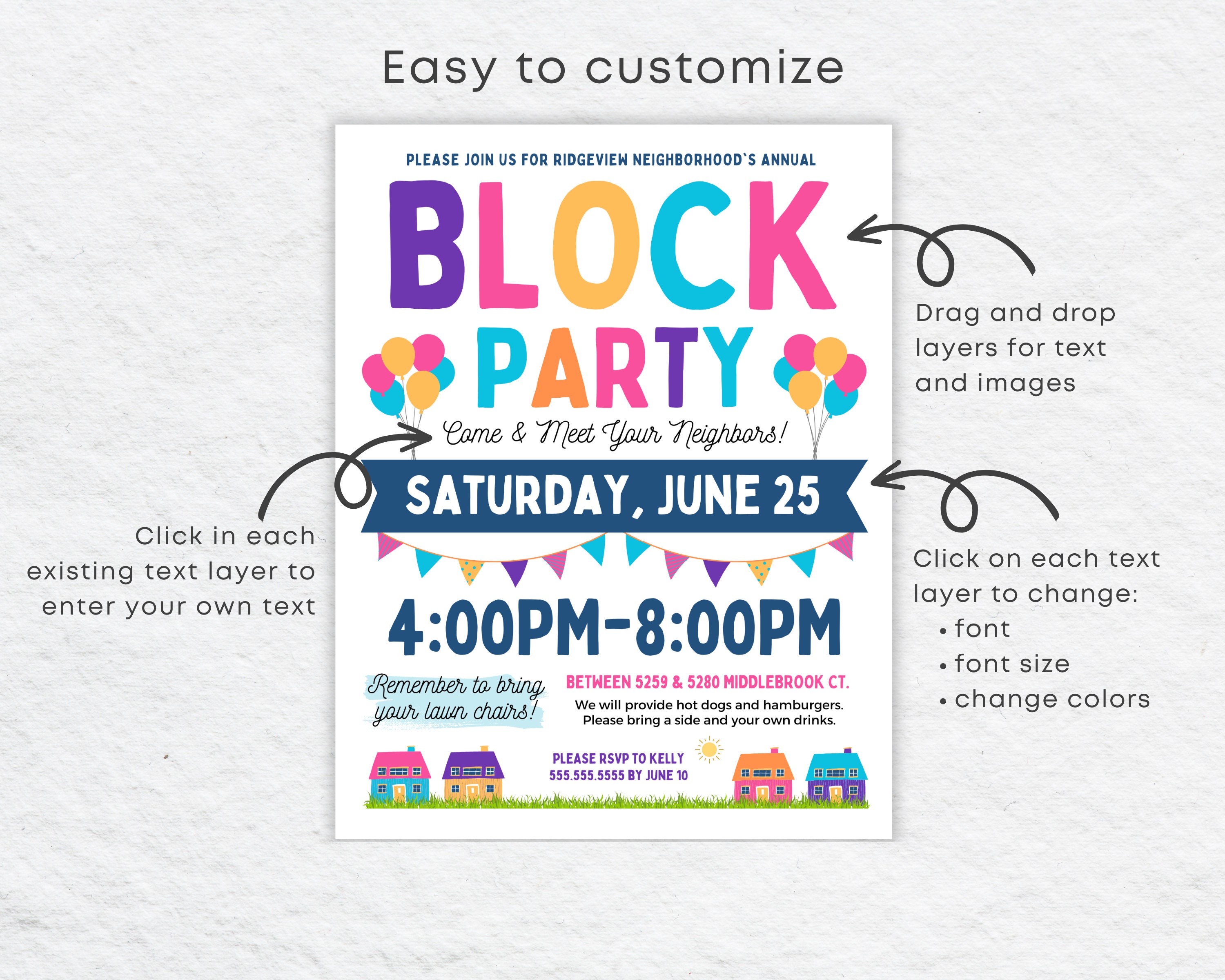 Free custom printable block party poster templates