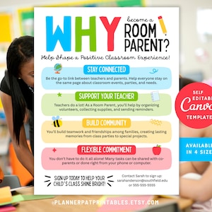 Editable Room Parent Flyer | Canva Classroom Volunteer Recruitment Template (Digital Download)