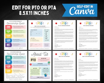 Editable PTA PTO Sponsorship Form Bundle: Canva Templates (Digital Download)