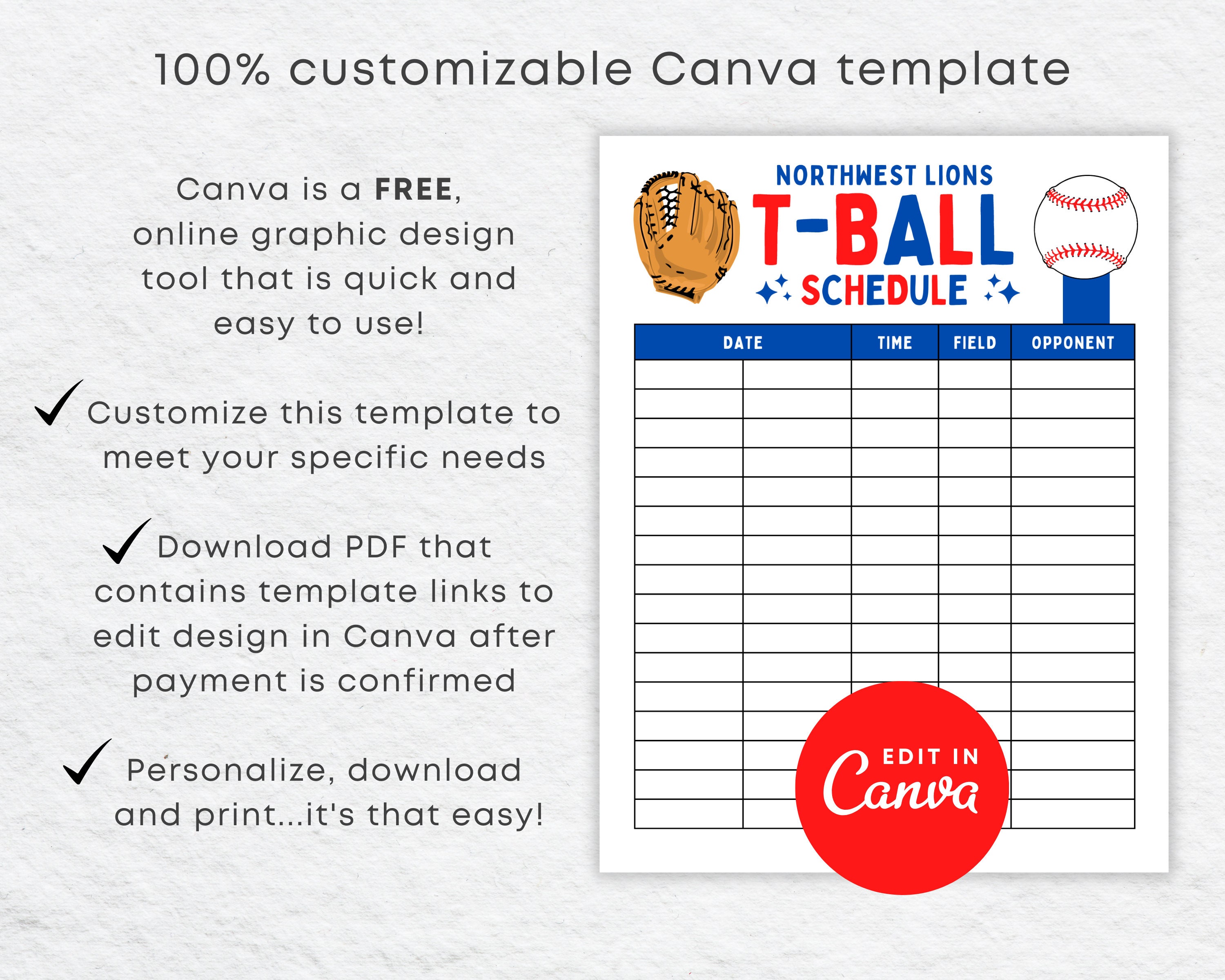 Editable Tball Schedule Template Printable Tball Game Etsy