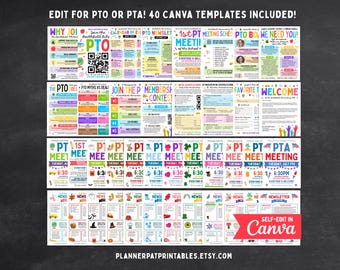 PTA PTO Flyer Bundle, 40 Editable Canva Designs (Digital Download)