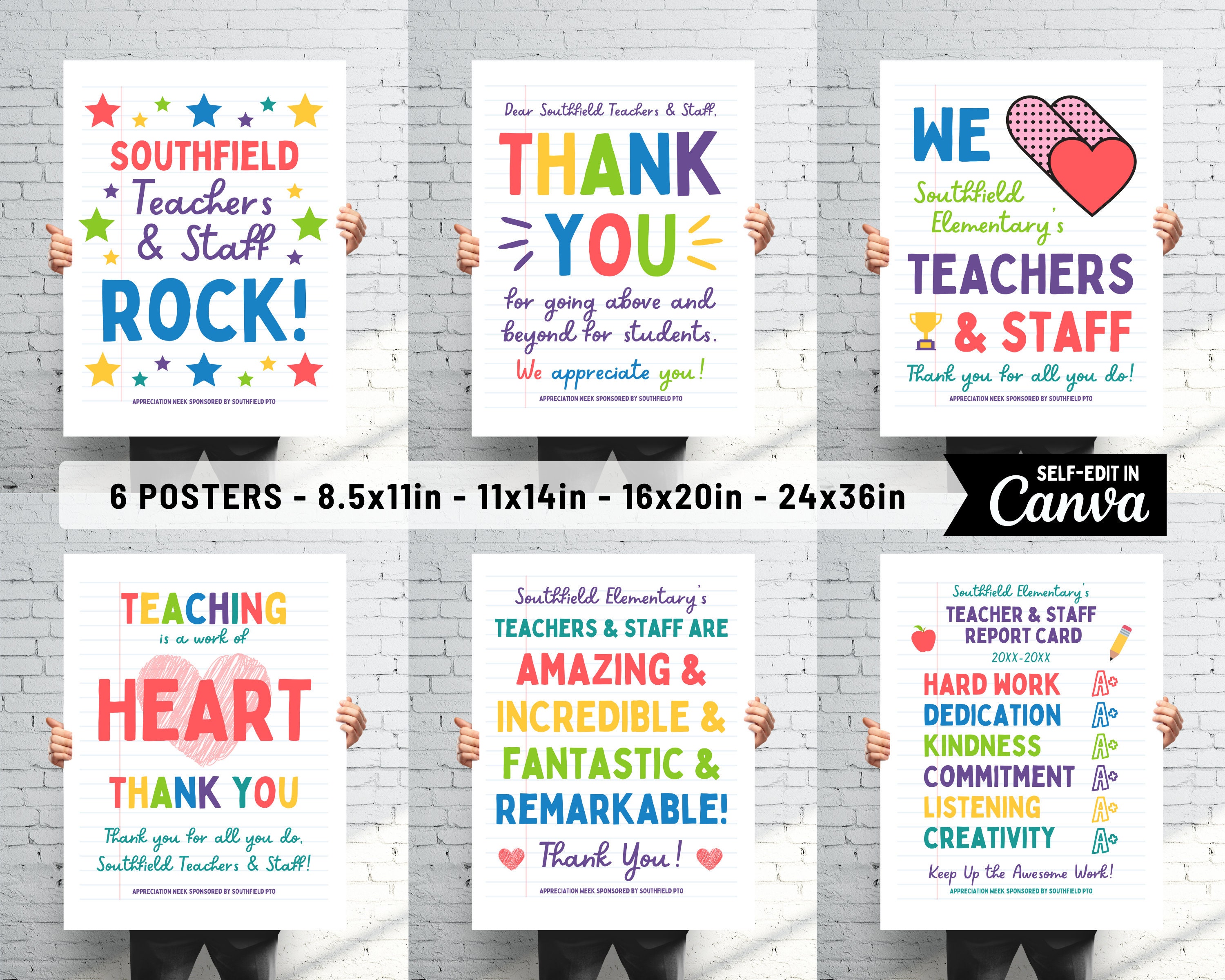 Editable Teacher Appreciation Flyers Template Bundle, DIY Teacher Recognition Week Poster Set Printables