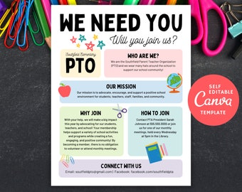 About The PTO Flyer Editable Canva Template for Membership Drive