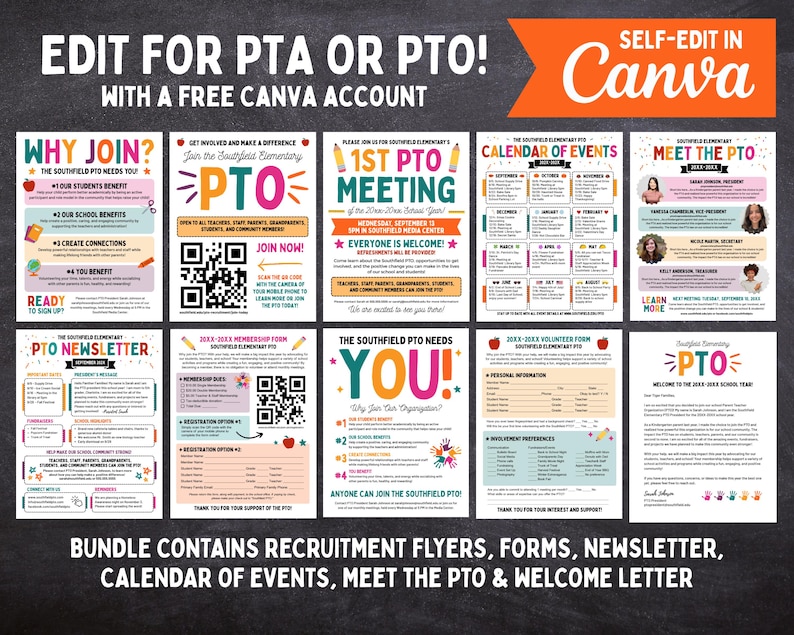 Retro PTA PTO Canva Template Bundle: Editable School Volunteer Flyers ...