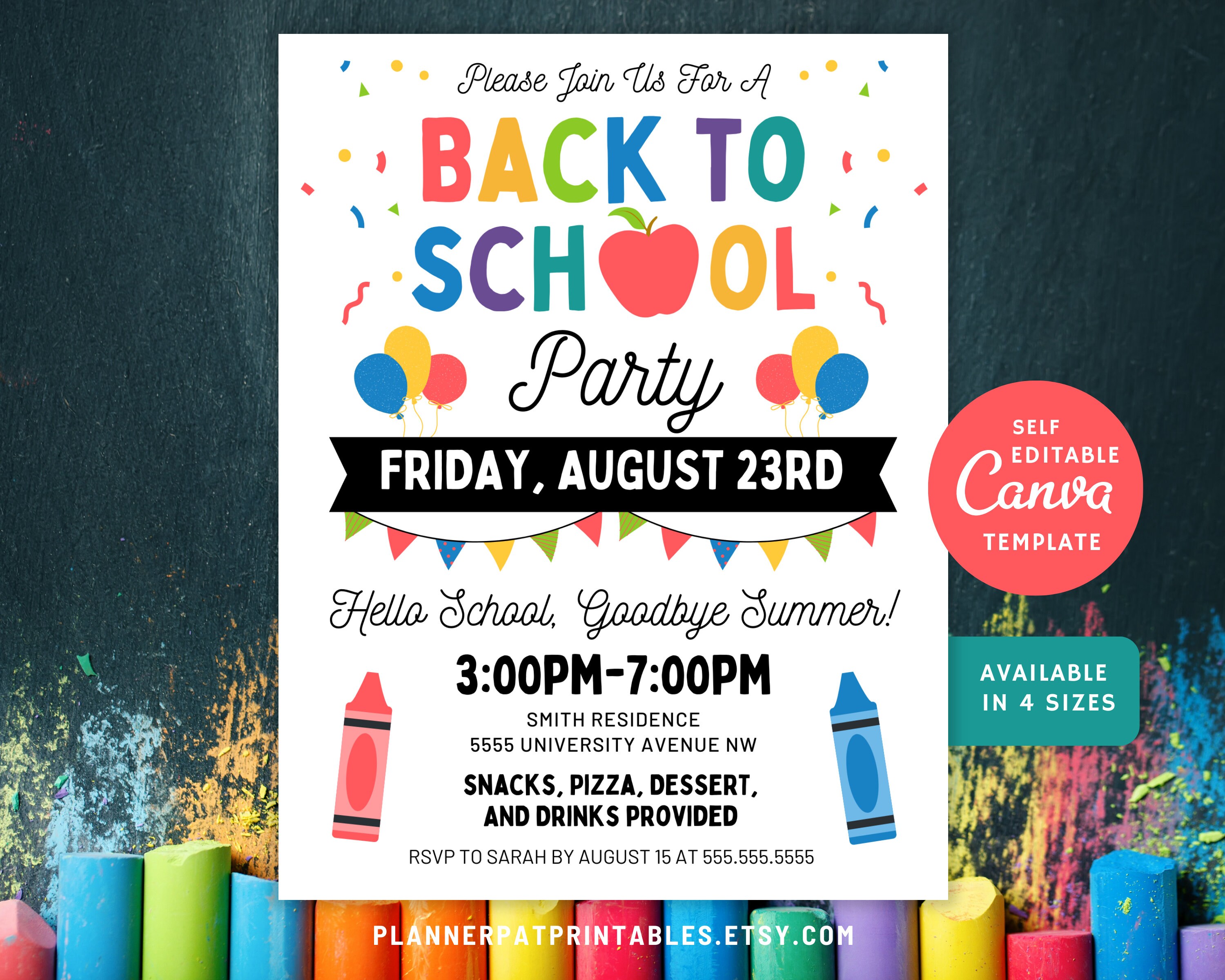 DIY Back To School Party Invitation Template Printable Editable In 