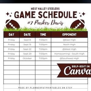 Editable Football Schedule Template | Practice & Game Calendar for Teams | Canva Sports Planner