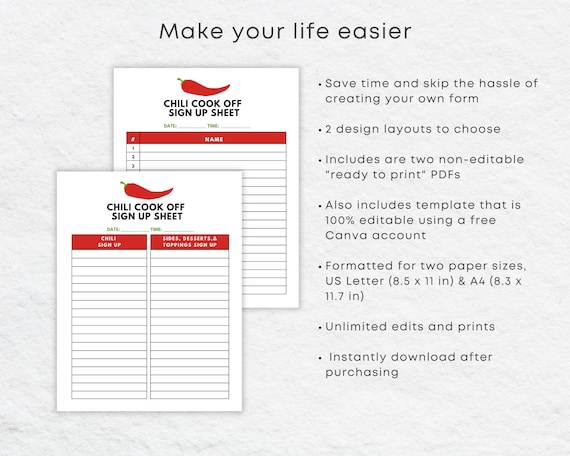 Chili Contest Sign Up Sheet Chili Cook Off Entry Form Templates