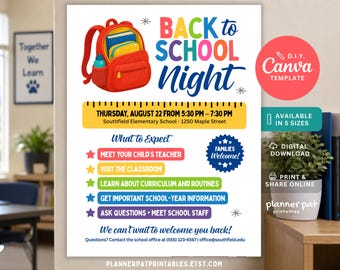 Back to School Night Flyer Template, Editable School Open House Event Poster (Canva)