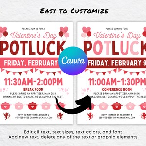 Editable Valentines Potluck Flyer Template, Work Potluck Party, Canva ...