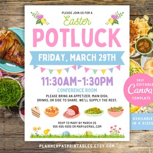 Editable Easter Potluck Invite, Spring Potluck Party Printable, Canva Template